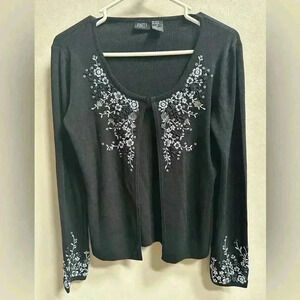 Y2K Finity Embroidered Beaded Sequin Floral Front Clasp Sweater – Women’s S